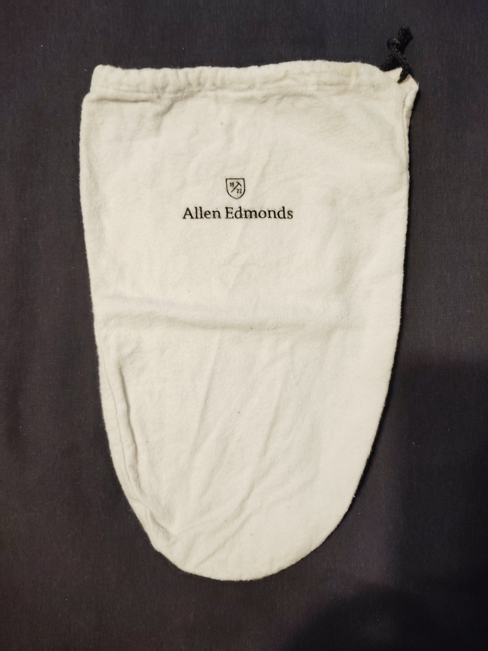 Allen Edmonds Grey Cotton Shoe Dust Bag w/ Black Logo